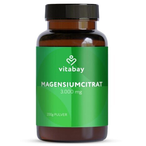 Magneziu Citrat pulbere 3000 mg - 200 grame vegan, Vitabay